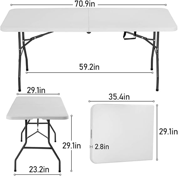 6FT Picnic Table Folding Table Camping Table Plastic Table Fold Up Table Lock for Party Event,White - Image 3