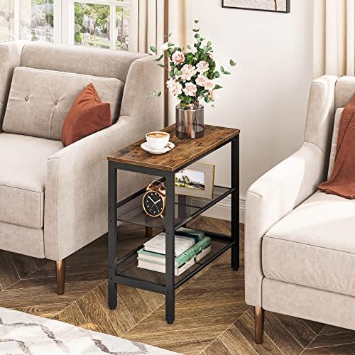 HOOBRO End Table, 3-Tier Narrow Side Table, Nightstand with 2 Flat or Slant Adjustable Shelves for Small Spaces, Hallway, Living Room, Bedroom, Sturdy, Easy Assembly, Rustic Brown and Black BF23BZ01G1 - Image 2