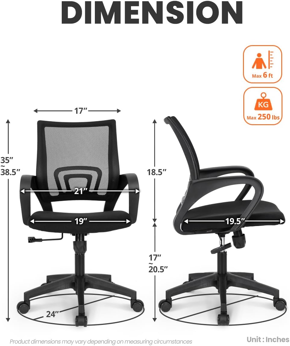 NEO CHAIR Office Desk Computer Chair Ergonomic Mesh Gaming Mid Back Seat with Comfy Lumbar Support Adjustable Height Swivel for Home Task (Black) - Image 4