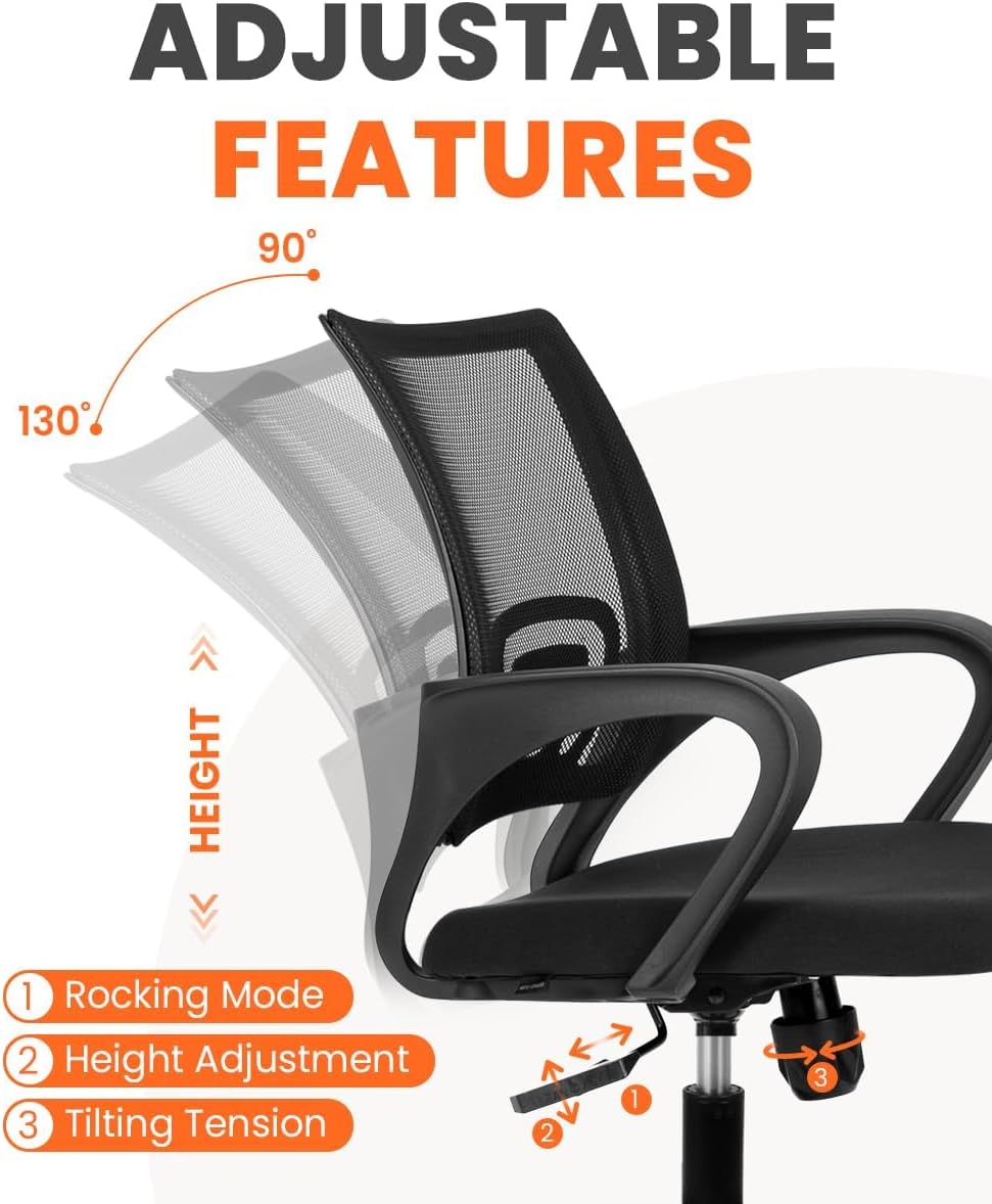 NEO CHAIR Office Desk Computer Chair Ergonomic Mesh Gaming Mid Back Seat with Comfy Lumbar Support Adjustable Height Swivel for Home Task (Black) - Image 2