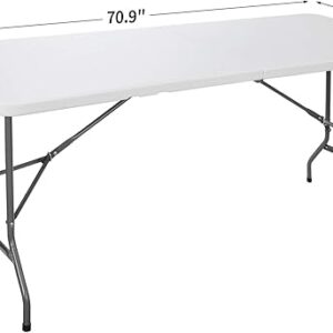 SUPER DEAL 6FT Folding Table for Indoor Outdoor, Portable Heavy Duty Fold-in-Half Plastic Dining Picnic Party Camping Table with Carrying Handle