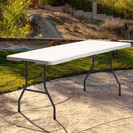 6FT Picnic Table Folding Table Camping Table Plastic Table Fold Up Table Lock for Party Event,White - Image 4