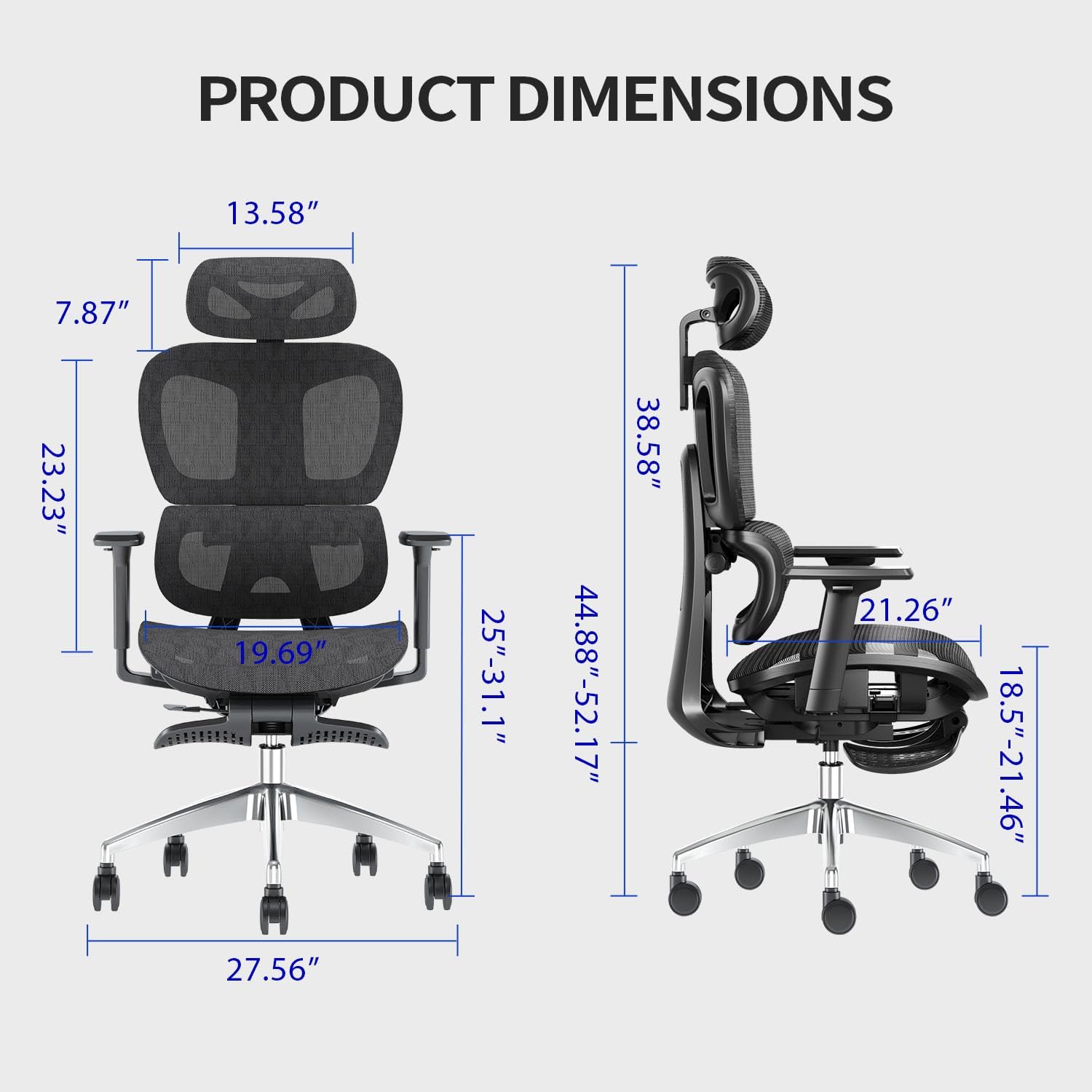 Ergonomic Mesh Office Chair with 3D Adjustable Armrest,Plastic Frame High Back Desk Computer Chair Ergo3d Ergonomic Office Chair with Wheels for Home & Office Black - Image 5