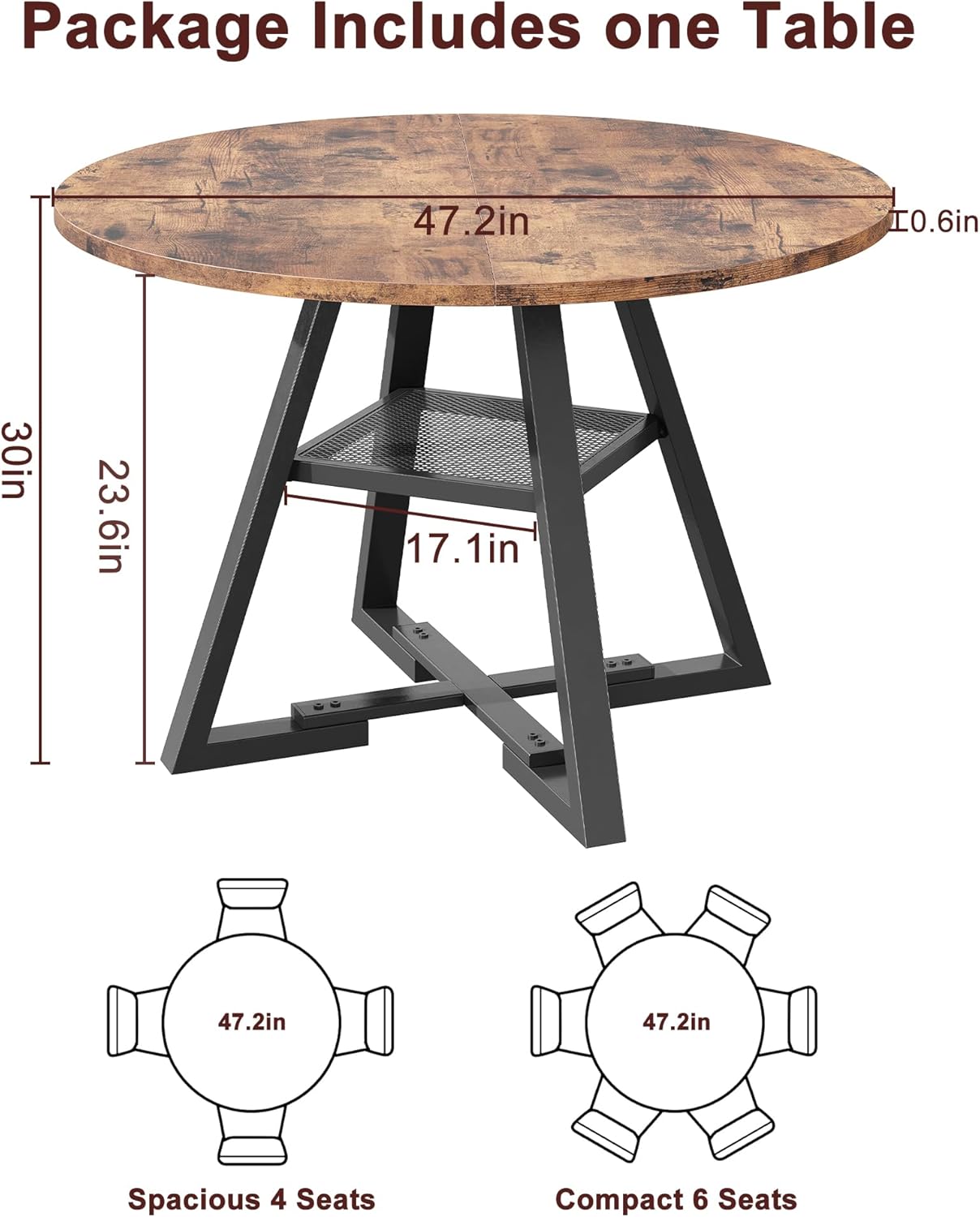 Round Dining Table for 4,Kitchen Dining Room Circle Dinner Pedestal Table,Space Saving Wood Kitchen & Dining Room Furniture (Vintage, 47In) - Image 3
