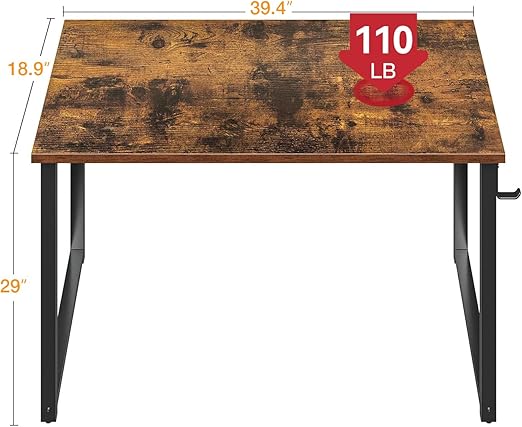 ODK 40 Inches Computer Desk for Home Office, Office Table for Small Spaces, Writing Desk with Headphone Hooks, Rustic Brown - Image 3