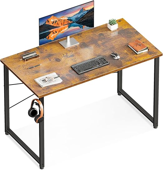 ODK 40 Inches Computer Desk for Home Office, Office Table for Small Spaces, Writing Desk with Headphone Hooks, Rustic Brown - Image 2