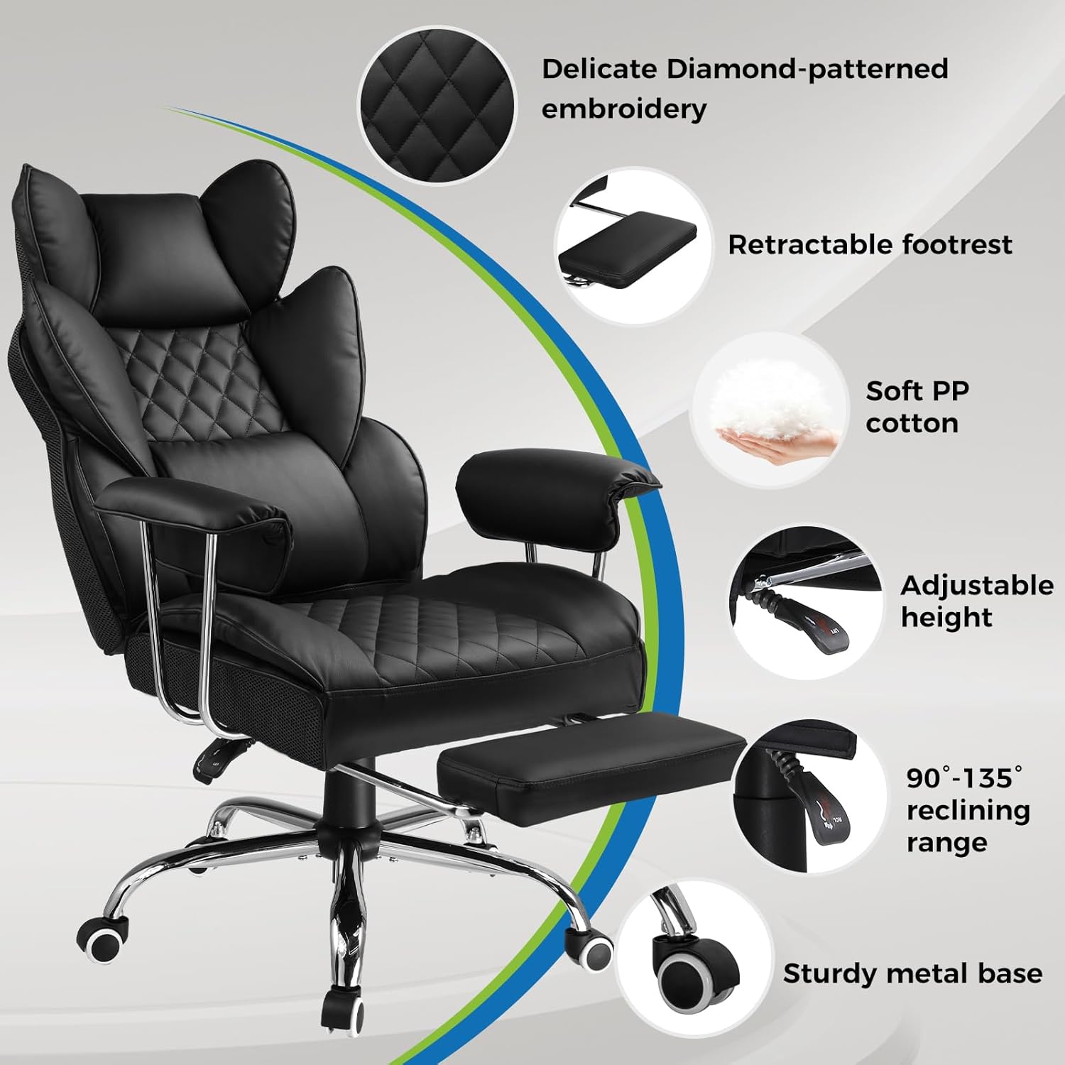 GTRACING Gaming Chair,Office Chair with Pocket Spring Lumbar Support, Ergonomic Comfortable Wide Office Desk Computer Chair with Outward Fixed Soft Armrests and Footrest (PU Leather, Black) - Image 5