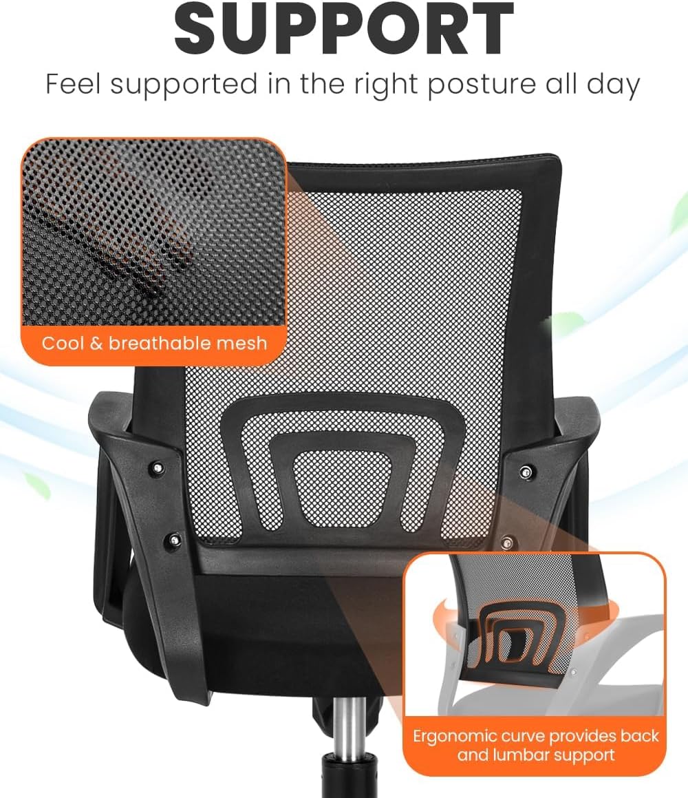 NEO CHAIR Office Desk Computer Chair Ergonomic Mesh Gaming Mid Back Seat with Comfy Lumbar Support Adjustable Height Swivel for Home Task (Black) - Image 6