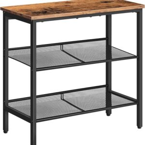 HOOBRO End Table, 3-Tier Narrow Side Table, Nightstand with 2 Flat or Slant Adjustable Shelves for Small Spaces, Hallway, Living Room, Bedroom, Sturdy, Easy Assembly, Rustic Brown and Black BF23BZ01G1