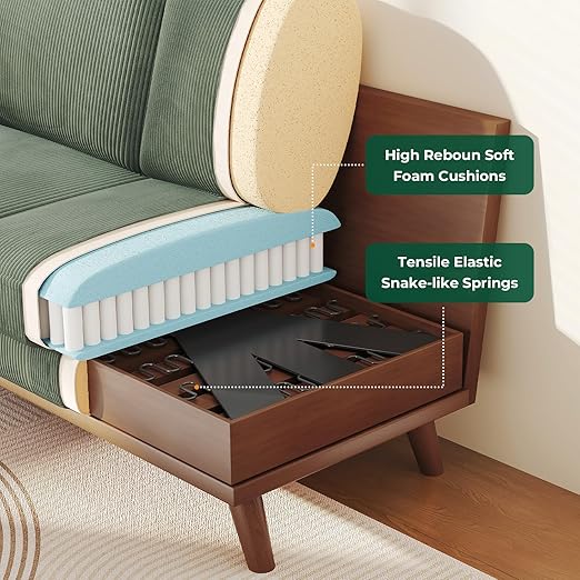 Vesgantti 68" Loveseat Sofa - Green, Comfy Corduroy with Spring Cushion, Solid Wood Frame, Modern Deep Seat, Bedroom & Living Room, Office Couch - Image 4