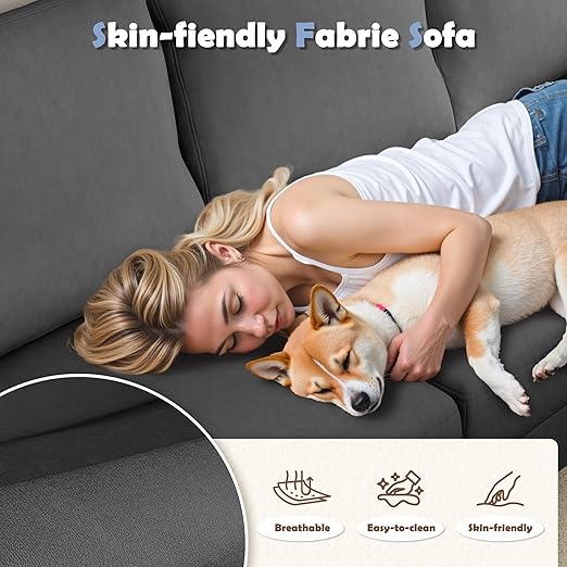 JUMMICO Couch for Small Living Room, 73" Small Sofa with Reversible Ottoman, 3 Seat L-Shaped Sofas, Comfy Couches for Apartment (Linen Fabric, Dark Grey) - Image 3