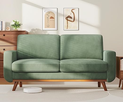 Vesgantti 68" Loveseat Sofa - Green, Comfy Corduroy with Spring Cushion, Solid Wood Frame, Modern Deep Seat, Bedroom & Living Room, Office Couch - Image 3