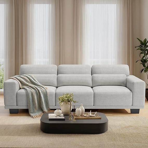 Pipishell 3 Seater Couch, Sofas for Living Room with Deep Seats and Wide Armrests, 89" Comfy 3 Seater Sofa, Supportive with Thickened Cushion, Cotton-Linen Couches, Removable & Washable Covers, Grey - Image 5