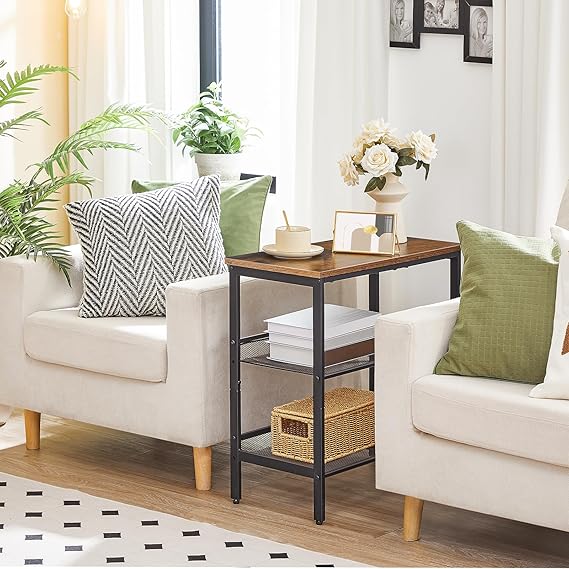 HOOBRO End Table, 3-Tier Narrow Side Table, Nightstand with 2 Flat or Slant Adjustable Shelves for Small Spaces, Hallway, Living Room, Bedroom, Sturdy, Easy Assembly, Rustic Brown and Black BF23BZ01G1 - Image 4