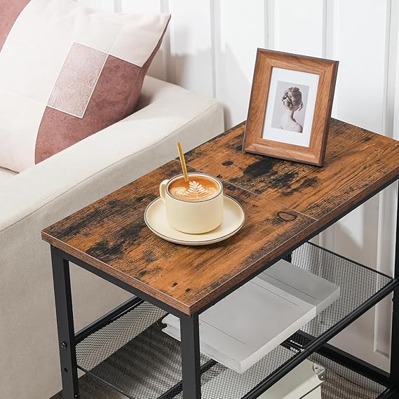 HOOBRO End Table, 3-Tier Narrow Side Table, Nightstand with 2 Flat or Slant Adjustable Shelves for Small Spaces, Hallway, Living Room, Bedroom, Sturdy, Easy Assembly, Rustic Brown and Black BF23BZ01G1 - Image 5