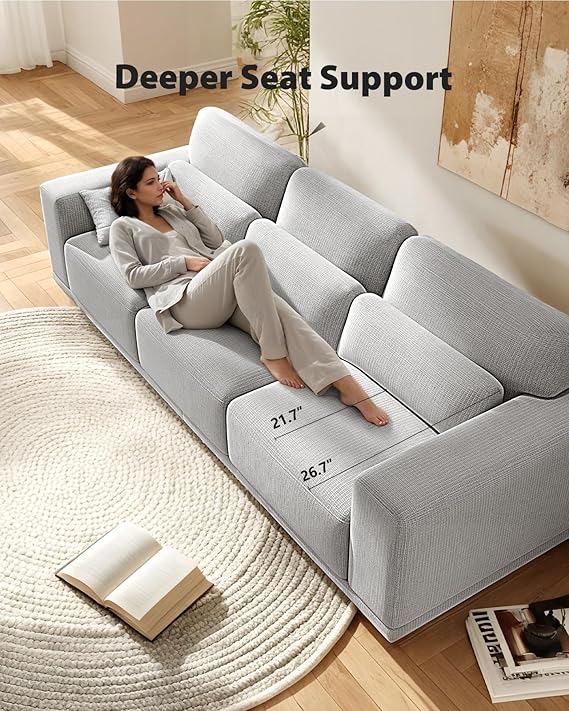 Pipishell 3 Seater Couch, Sofas for Living Room with Deep Seats and Wide Armrests, 89" Comfy 3 Seater Sofa, Supportive with Thickened Cushion, Cotton-Linen Couches, Removable & Washable Covers, Grey - Image 3