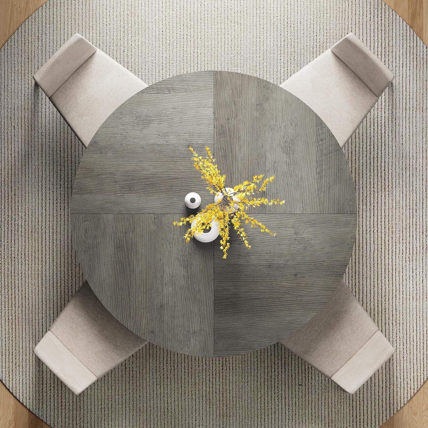 IRONCK 47.2" Round Dining Table for 4, Wood Kitchen Table with Storage Shelf for Dining Room, Dinner Table with Wooden Tabletop and Metal Base, Gray - Image 2